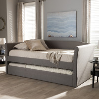 Baxton Studio CF8756-Grey-Day Bed Camino Modern and Contemporary Grey Fabric Upholstered Daybed with Guest Trundle Bed